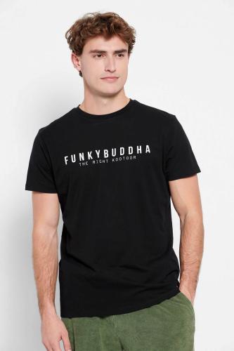 Funky Buddha ανδρικό βαμβακερό T-shirt μονόχρωμο με logo print και patch μπροστά - FBM007-329-04 Μαύρο XXL